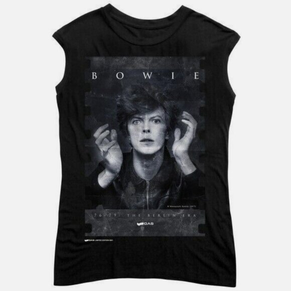 David Bowie Limited Edition #916 GAS JEANS 'Heroes' Women's Sleeveless T-shirt - Picture 1 of 9